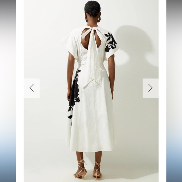 New Karen Millen Linen Cotton Hand Embellished Bow Detail Midaxi Midi Dress - Picture 2 of 9